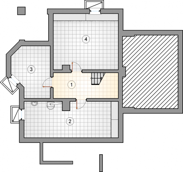 Układ pomieszczeń w piwnicy (rzut) w projekcie Maxima II
