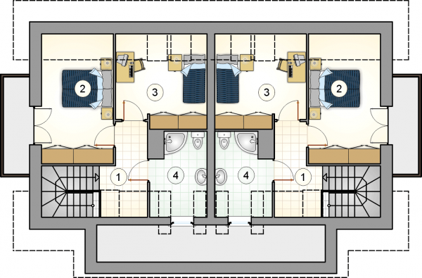 Układ pomieszczeń na poddaszu (rzut) w projekcie Dwojaczek II