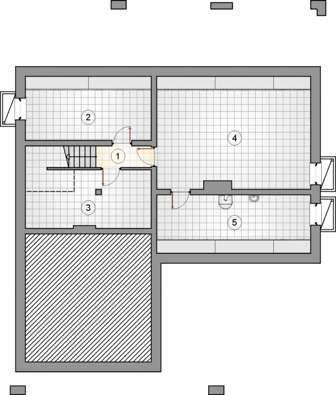 Układ pomieszczeń w piwnicy (rzut) w projekcie Cabernet Plus
