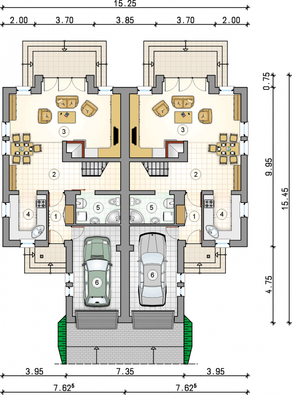 Układ pomieszczeń na parterze (rzut) w projekcie Romek i Atomek II