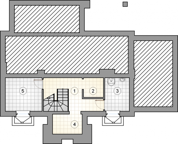 Układ pomieszczeń w piwnicy (rzut) w projekcie U Gazdy IV