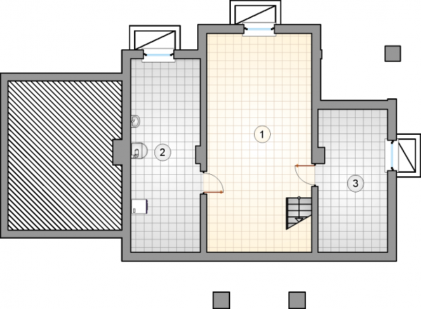 Układ pomieszczeń w piwnicy (rzut) w projekcie Rusałka