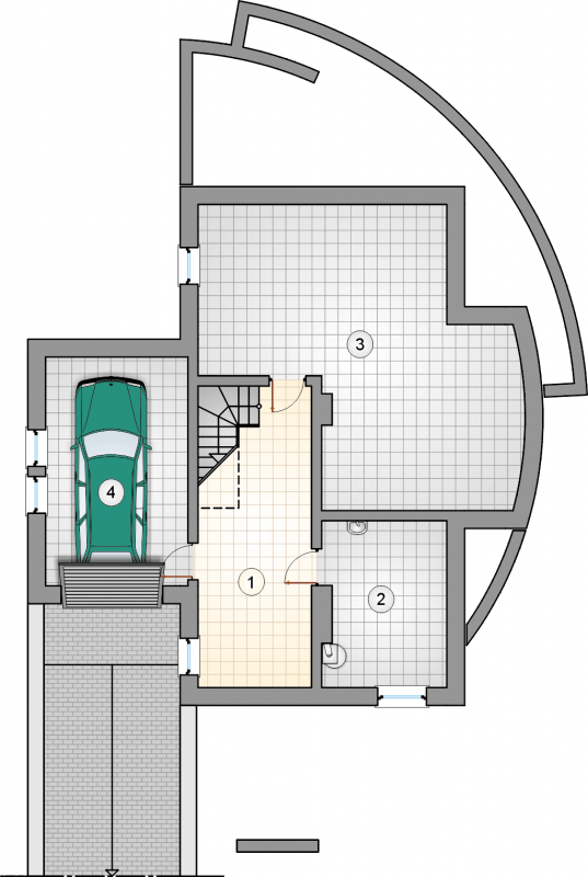 Układ pomieszczeń w piwnicy (rzut) w projekcie Aramis