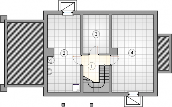 Układ pomieszczeń w piwnicy (rzut) w projekcie Zefirek