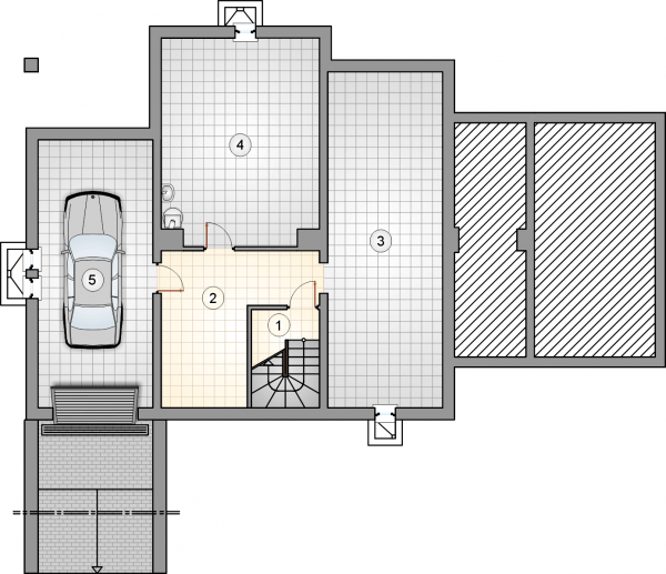 Układ pomieszczeń w piwnicy (rzut) w projekcie Kmicic II