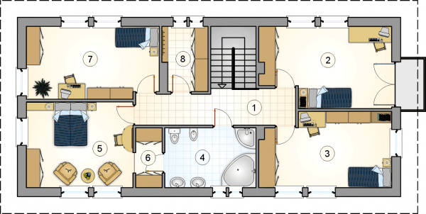 Układ pomieszczeń na 1 piętrze (rzut) w projekcie Ton