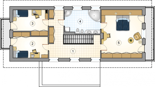 Układ pomieszczeń na 1 piętrze (rzut) w projekcie Atos