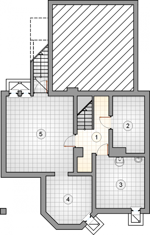 Układ pomieszczeń w piwnicy (rzut) w projekcie Motto