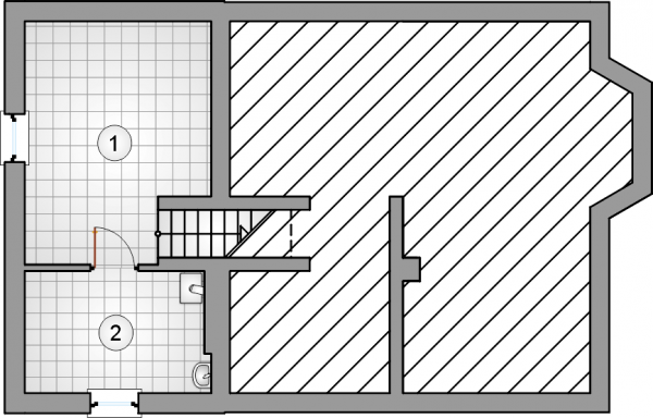 Układ pomieszczeń w piwnicy (rzut) w projekcie Piotr Pierwszy