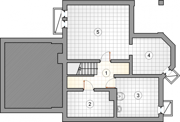 Układ pomieszczeń w piwnicy (rzut) w projekcie Motto II