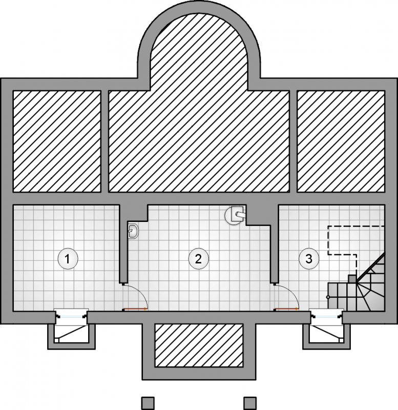 Układ pomieszczeń w piwnicy (rzut) w projekcie Soplica