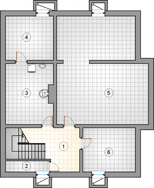 Układ pomieszczeń w piwnicy (rzut) w projekcie Pamela