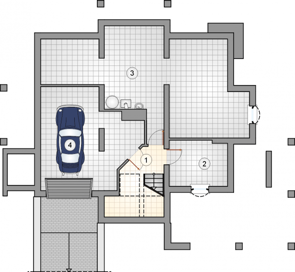 Układ pomieszczeń w piwnicy (rzut) w projekcie Diament