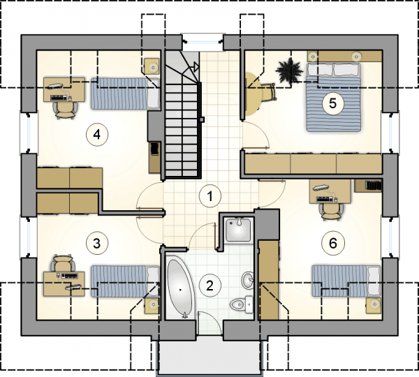 Układ pomieszczeń na poddaszu (rzut) w projekcie Compact House III
