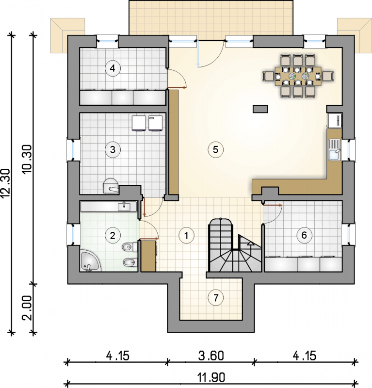 Układ pomieszczeń w piwnicy (rzut) w projekcie Marzanka II