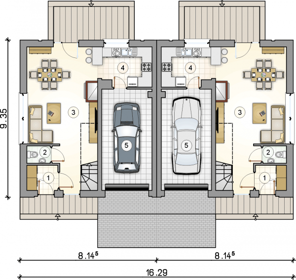Układ pomieszczeń na parterze (rzut) w projekcie Double House VI