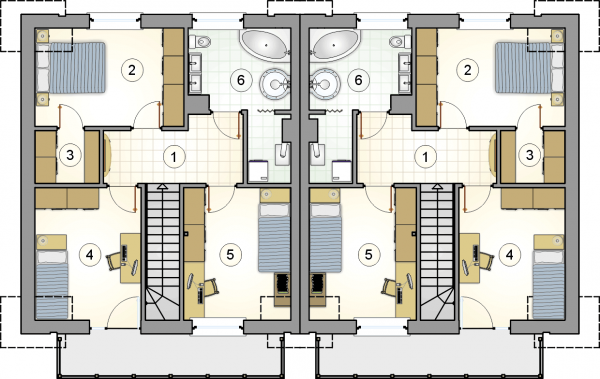 Układ pomieszczeń na poddaszu (rzut) w projekcie Double House VI