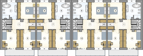 Układ pomieszczeń na 1 piętrze (rzut) w projekcie Torino