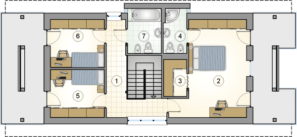 Układ pomieszczeń na 1 piętrze (rzut) w projekcie Garda III