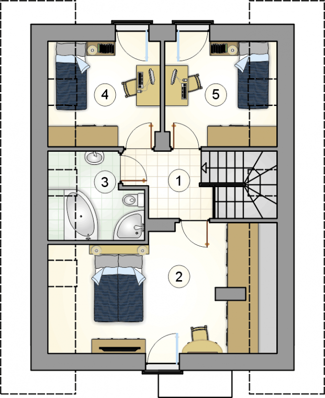 Układ pomieszczeń na poddaszu (rzut) w projekcie Felix III