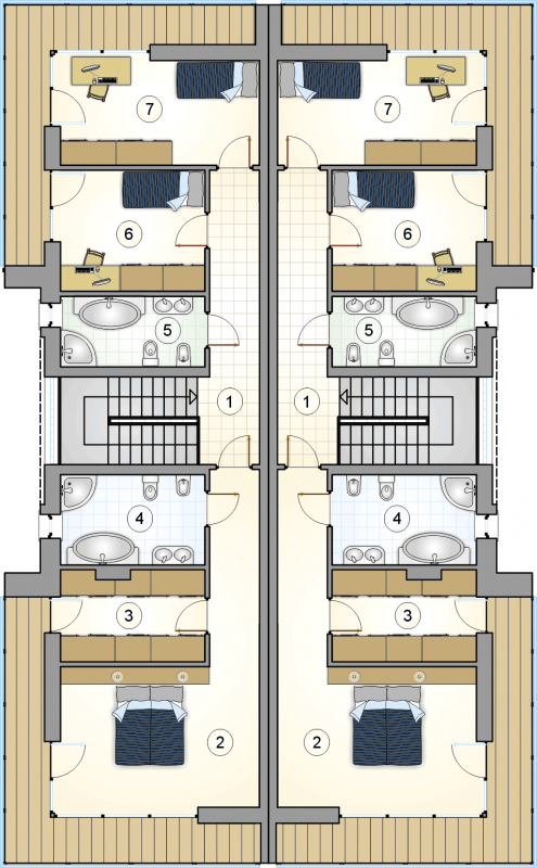 Układ pomieszczeń na 1 piętrze (rzut) w projekcie Modern Twin