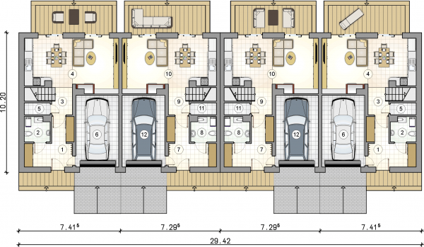 Układ pomieszczeń na parterze (rzut) w projekcie Torino II