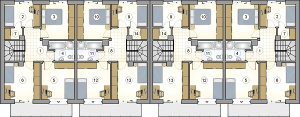 Układ pomieszczeń na 1 piętrze (rzut) w projekcie Torino II