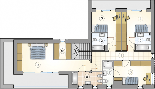 Układ pomieszczeń na 1 piętrze (rzut) w projekcie Magnus