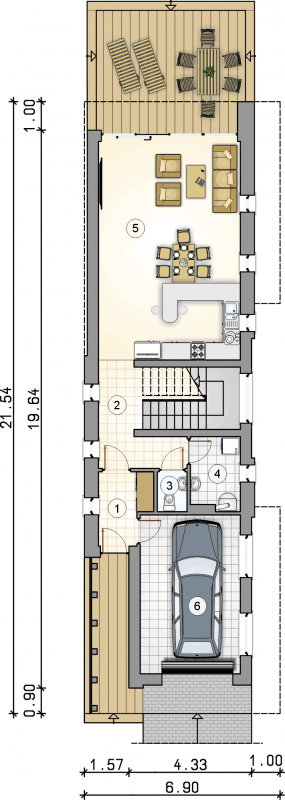 Układ pomieszczeń na parterze (rzut) w projekcie Modern House