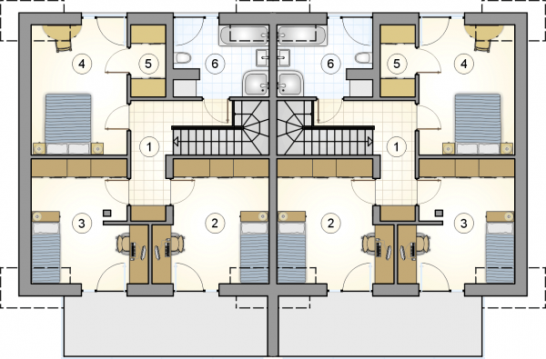 Układ pomieszczeń na poddaszu (rzut) w projekcie Double House V
