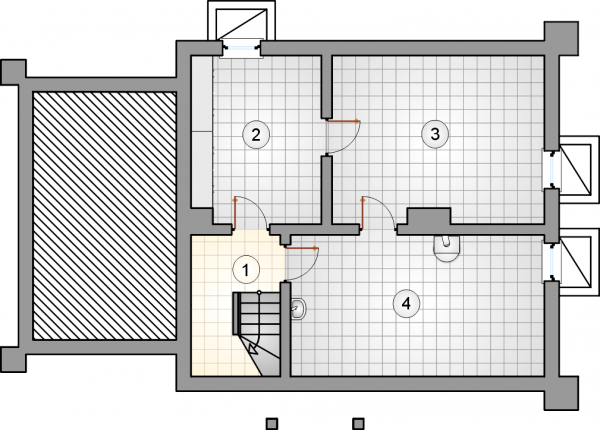 Układ pomieszczeń w piwnicy (rzut) w projekcie Adela
