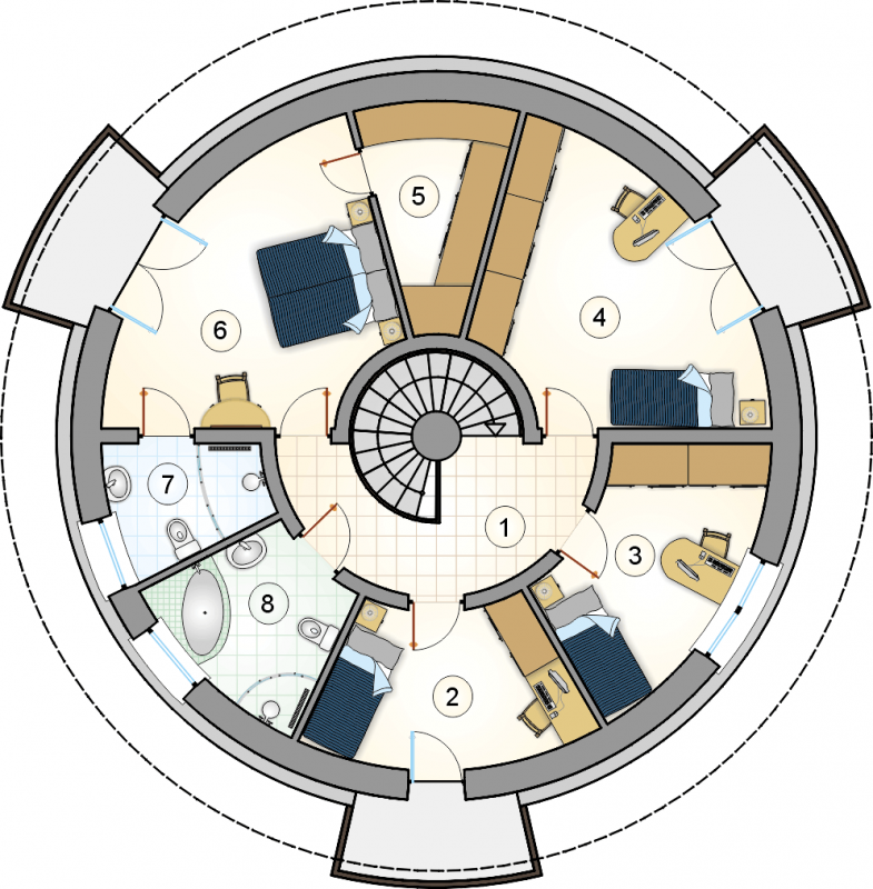 Układ pomieszczeń na 1 piętrze (rzut) w projekcie Orbis