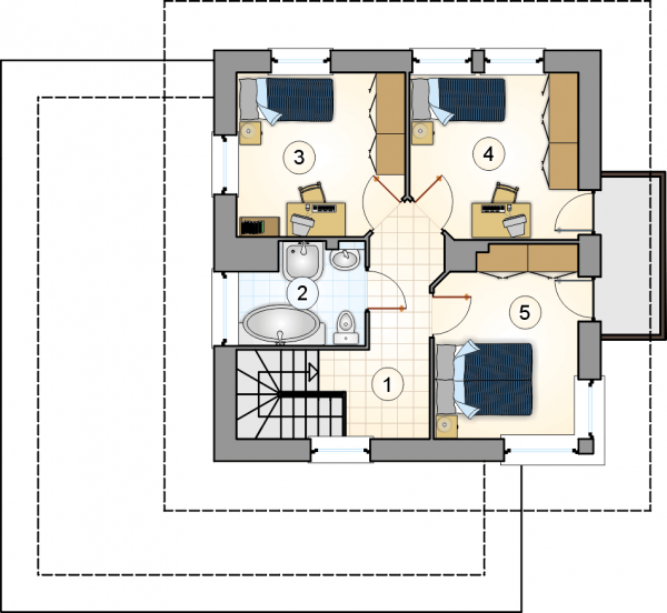 Układ pomieszczeń na 1 piętrze (rzut) w projekcie Siena
