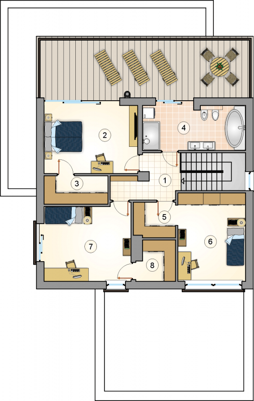 Układ pomieszczeń na 1 piętrze (rzut) w projekcie Kalabria