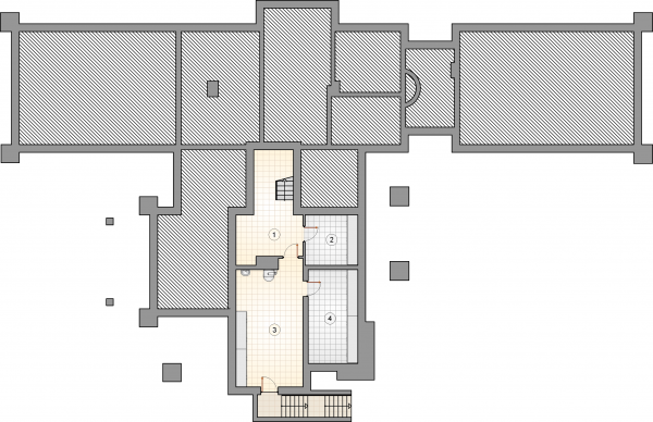 Układ pomieszczeń w piwnicy (rzut) w projekcie Willa Panorama II