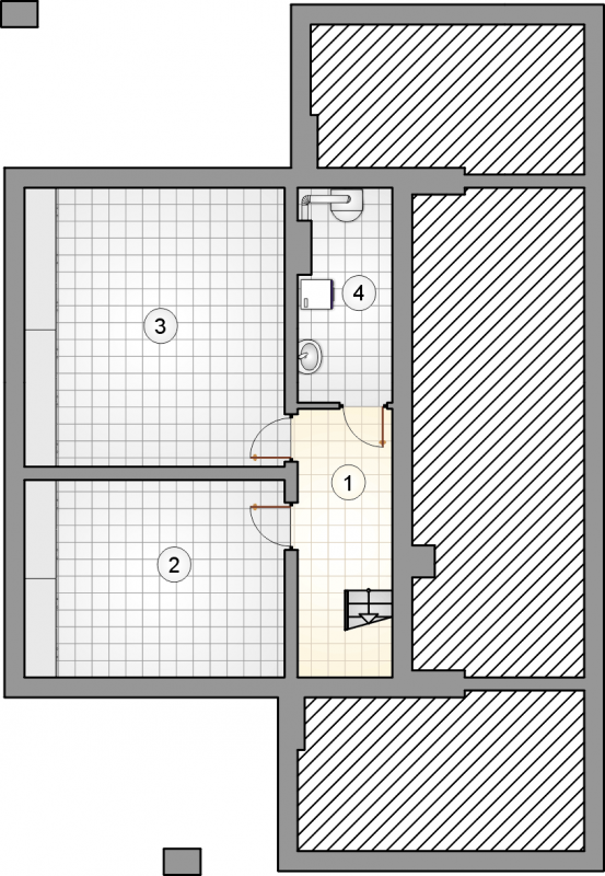 Układ pomieszczeń w piwnicy (rzut) w projekcie Pelikan XIX