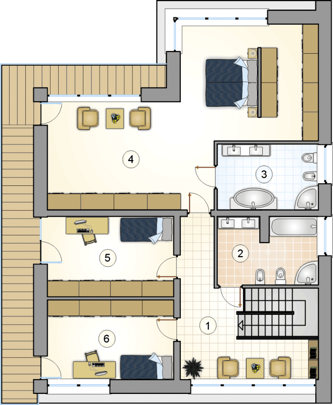Układ pomieszczeń na 1 piętrze (rzut) w projekcie New House