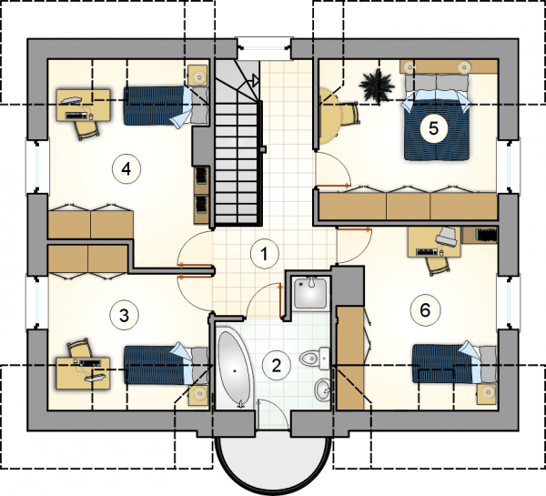 Układ pomieszczeń na poddaszu (rzut) w projekcie Compact House
