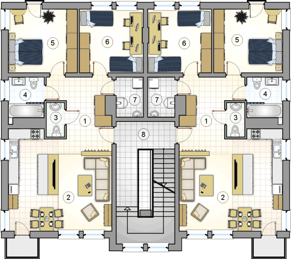 Układ pomieszczeń na 1 piętrze (rzut) w projekcie Top Dom II