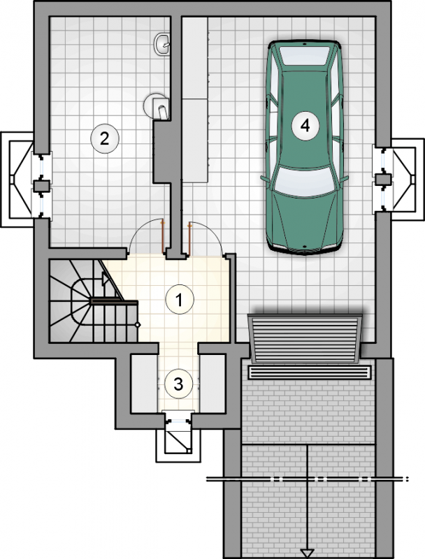 Układ pomieszczeń w piwnicy (rzut) w projekcie Mikołajek