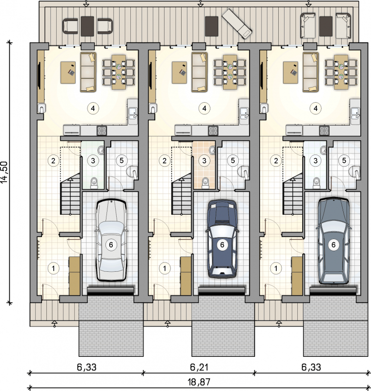 Układ pomieszczeń na parterze (rzut) w projekcie Torino Slim Multi