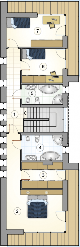Układ pomieszczeń na 1 piętrze (rzut) w projekcie Modern House II