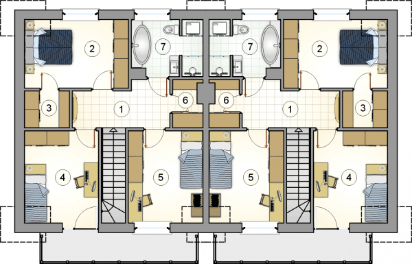 Układ pomieszczeń na poddaszu (rzut) w projekcie Double House II