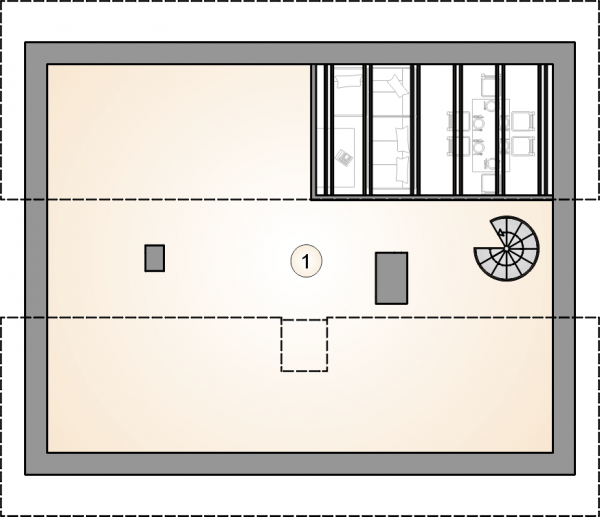 Układ pomieszczeń na poddaszu (rzut) w projekcie Ricardo X lift