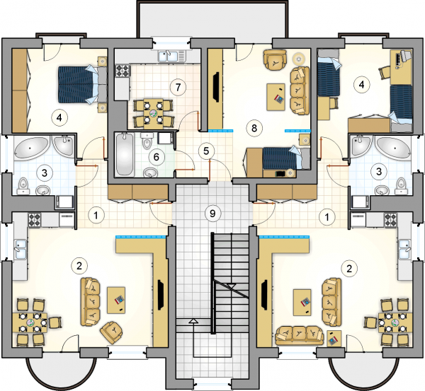 Układ pomieszczeń na 1 piętrze (rzut) w projekcie Dominium