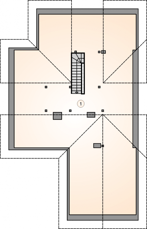 Układ pomieszczeń na poddaszu (rzut) w projekcie Oxford II