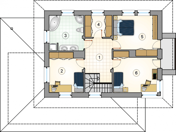 Układ pomieszczeń na 1 piętrze (rzut) w projekcie Siena II