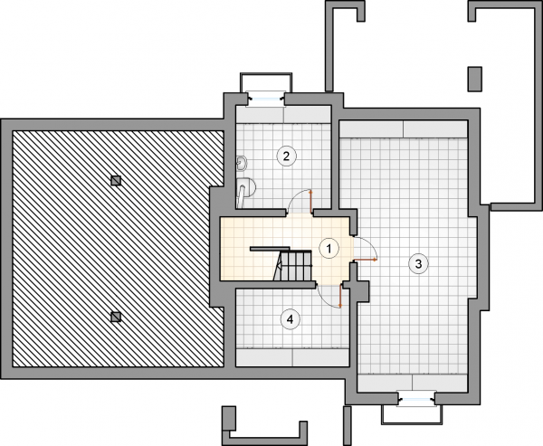 Układ pomieszczeń w piwnicy (rzut) w projekcie Cynamon II