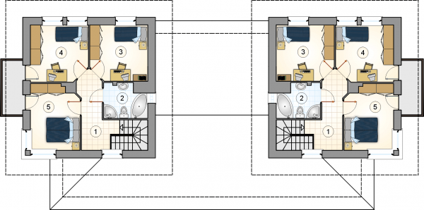 Układ pomieszczeń na 1 piętrze (rzut) w projekcie Siena Duo