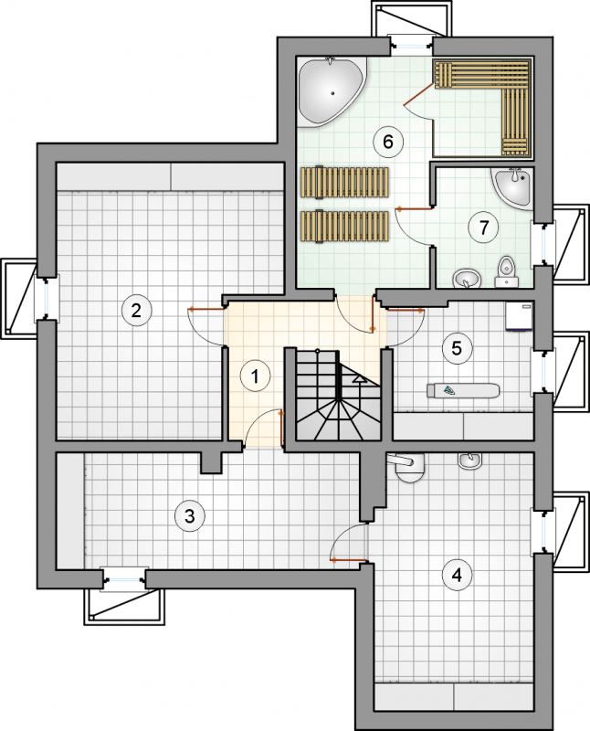 Układ pomieszczeń w piwnicy (rzut) w projekcie Pelikan II